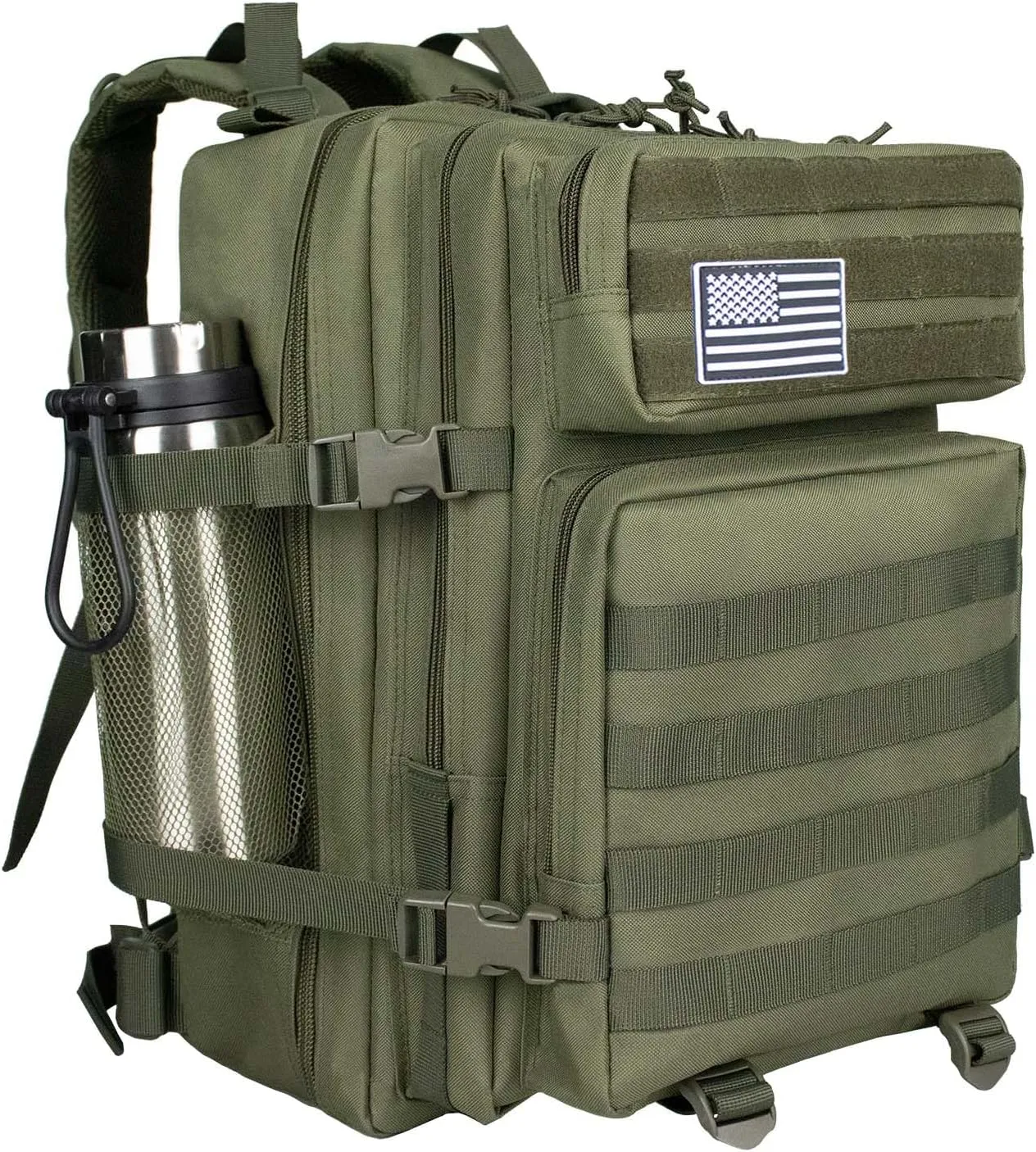 45L Military Tactical Backpack For Men Highland Assault Army Pack 3 Day Molle Bug Out Bag With Water Cup Pouch Large Camping Hiking Green Rucksack Work Daypack