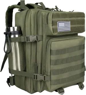 45L Military Tactical Backpack For Men Highland Assault Army Pack 3 Day Molle Bug Out Bag With Water Cup Pouch Large Camping Hiking Green Rucksack Work Daypack