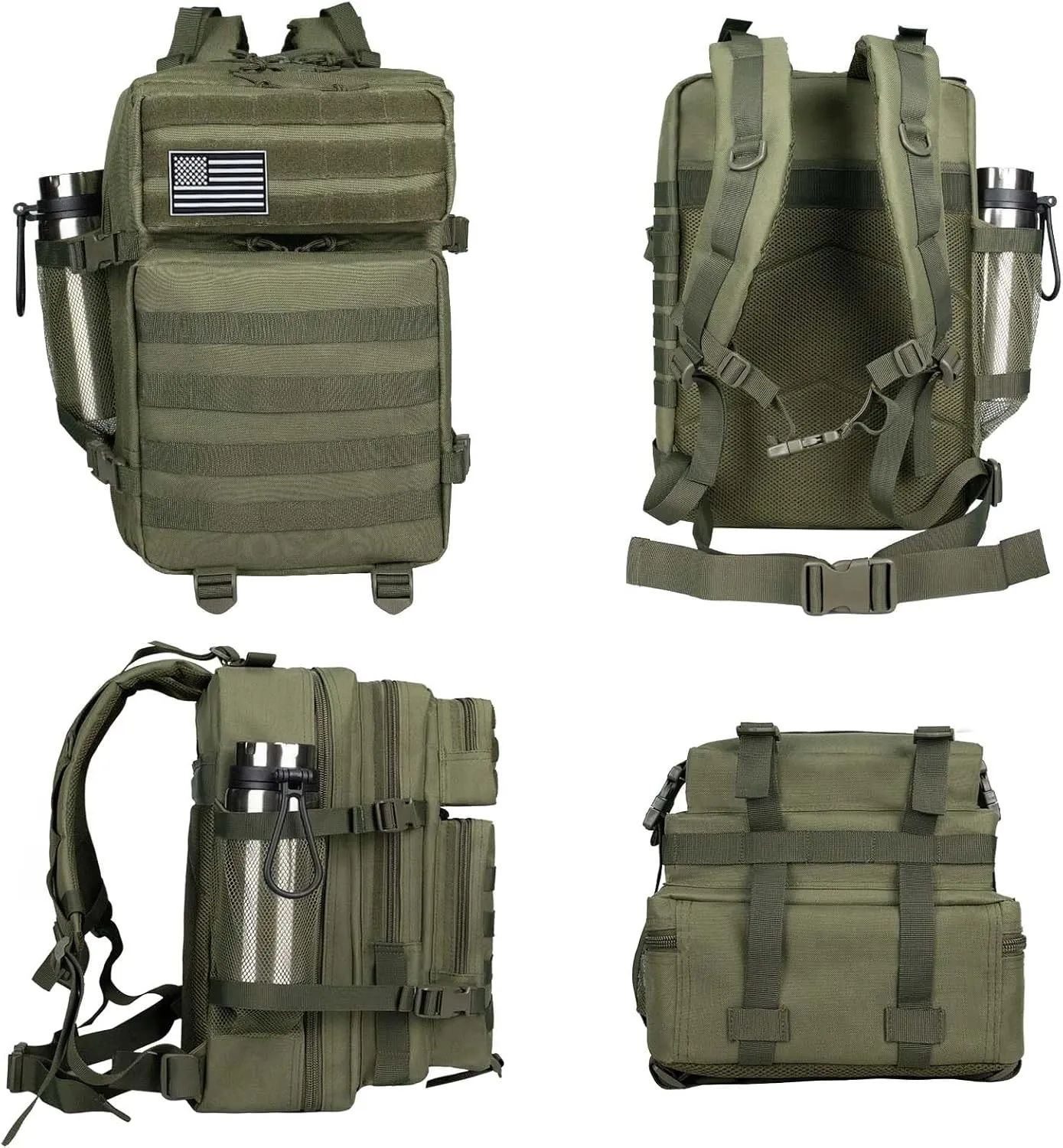 45L Military Tactical Backpack For Men Highland Assault Army Pack 3 Day Molle Bug Out Bag With Water Cup Pouch Large Camping Hiking Green Rucksack Work Daypack