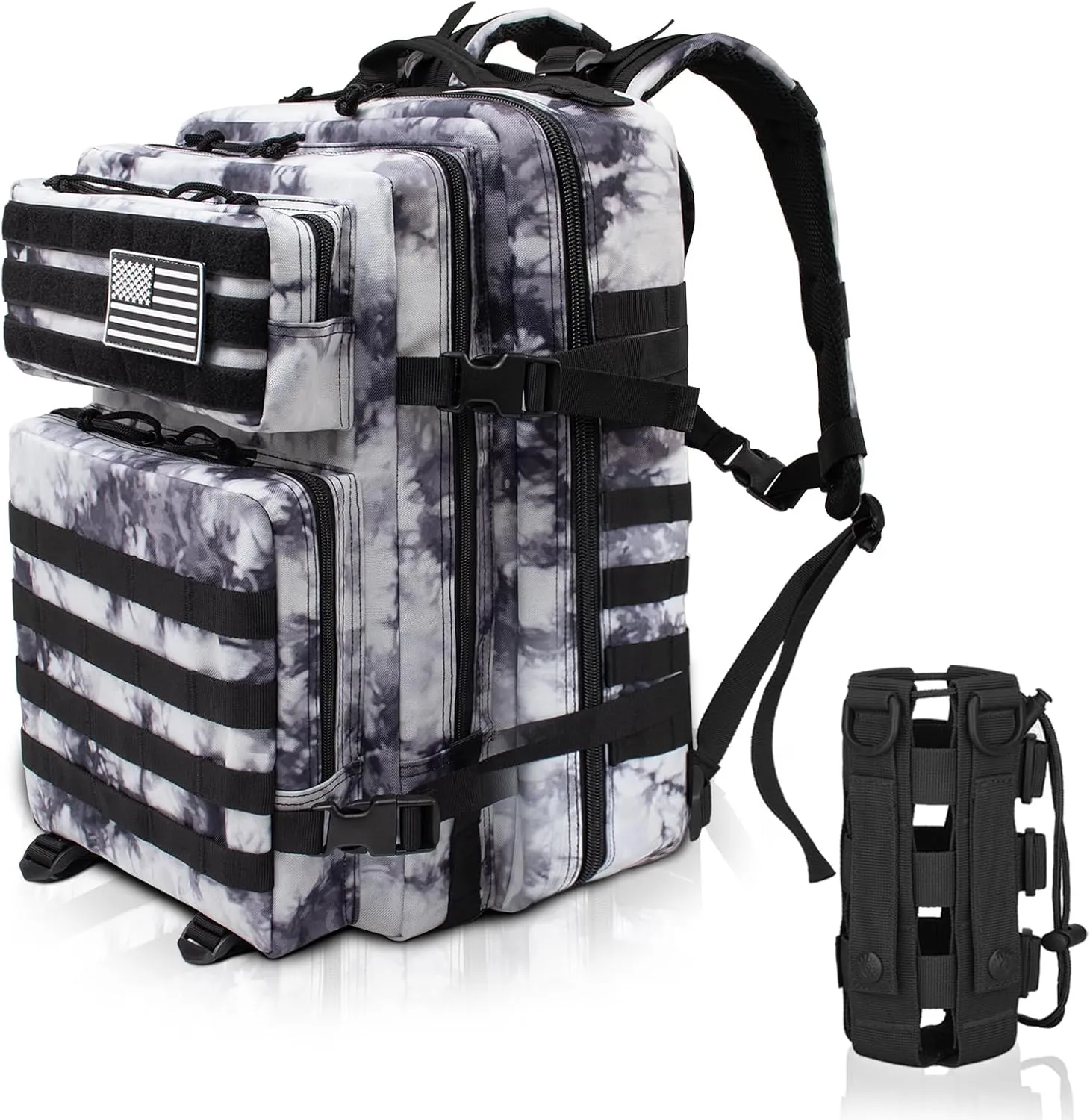 45L Military Tactical Backpacks For Men Camping Hiking Trekking Daypack With Removable Water Bottle Pouch Bug Out Bag Lage MOLLE 3 Day Assault Pack - Balck White Cmao Pack