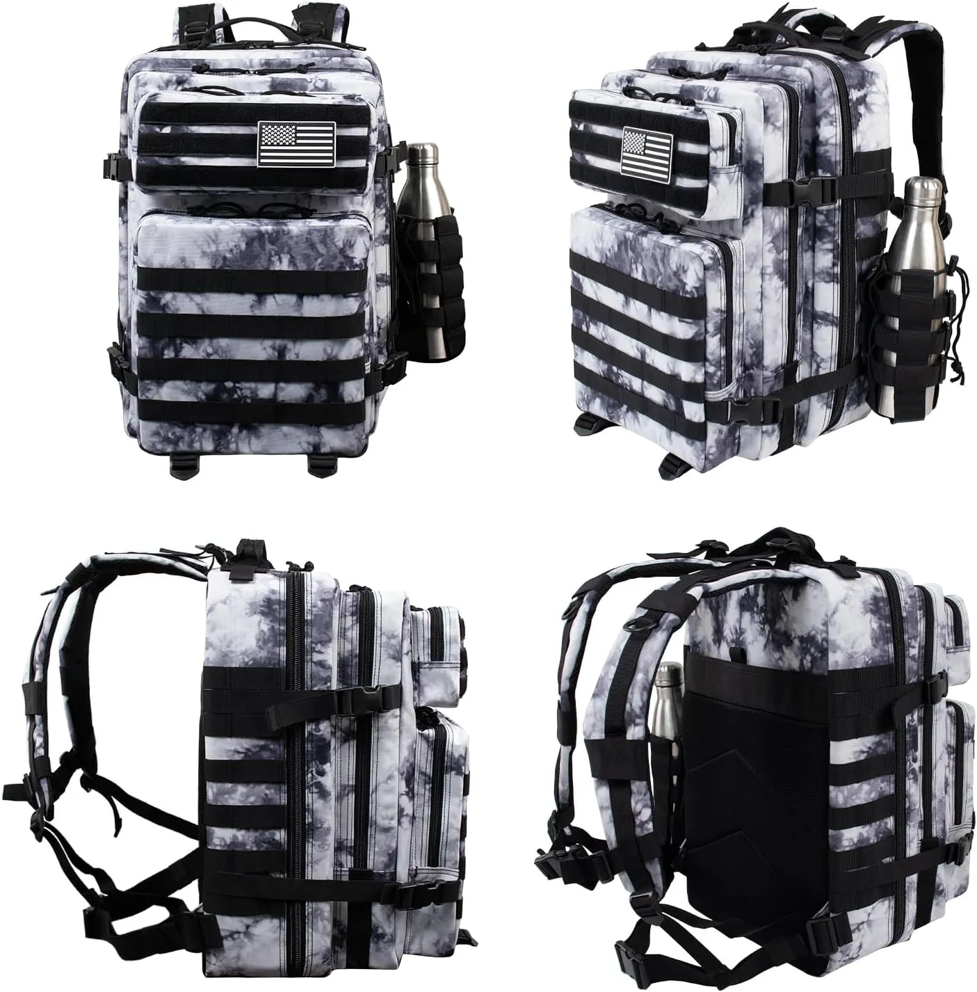 45L Military Tactical Backpacks For Men Camping Hiking Trekking Daypack With Removable Water Bottle Pouch Bug Out Bag Lage MOLLE 3 Day Assault Pack - Balck White Cmao Pack