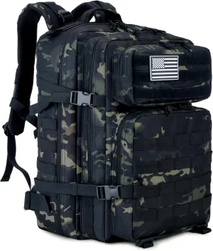 45L Tactical Backpack for Men & Women,Military Molle Rucksack with 900D Fabric,3-Day Bug Out Bag,Hiking Trekking Gym Emergency Survival Backpack(Black-cp)