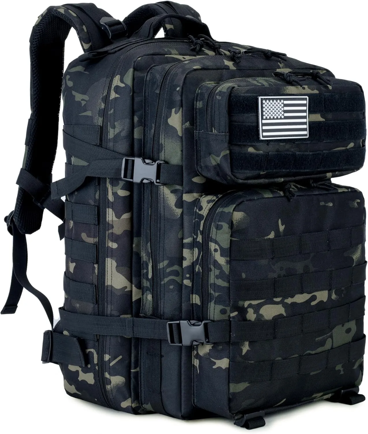 45L Tactical Backpack for Men & Women,Military Molle Rucksack with 900D Fabric,3-Day Bug Out Bag,Hiking Trekking Gym Emergency Survival Backpack(Black-cp)