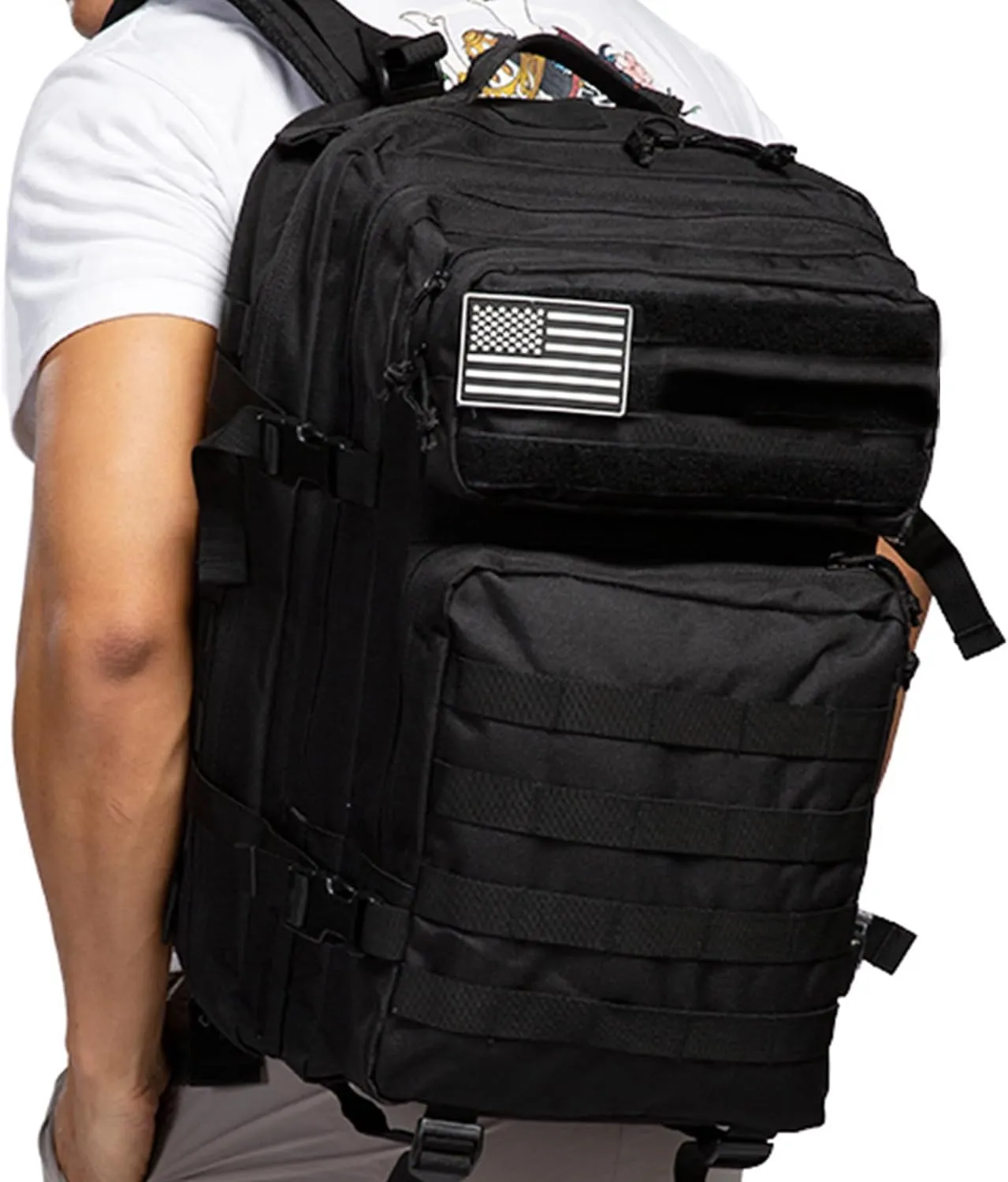 45L Tactical Backpack for Men & Women,Military Molle Rucksack with 900D Fabric,3-Day Bug Out Bag,Hiking Trekking Gym Emergency Survival Backpack(Black)