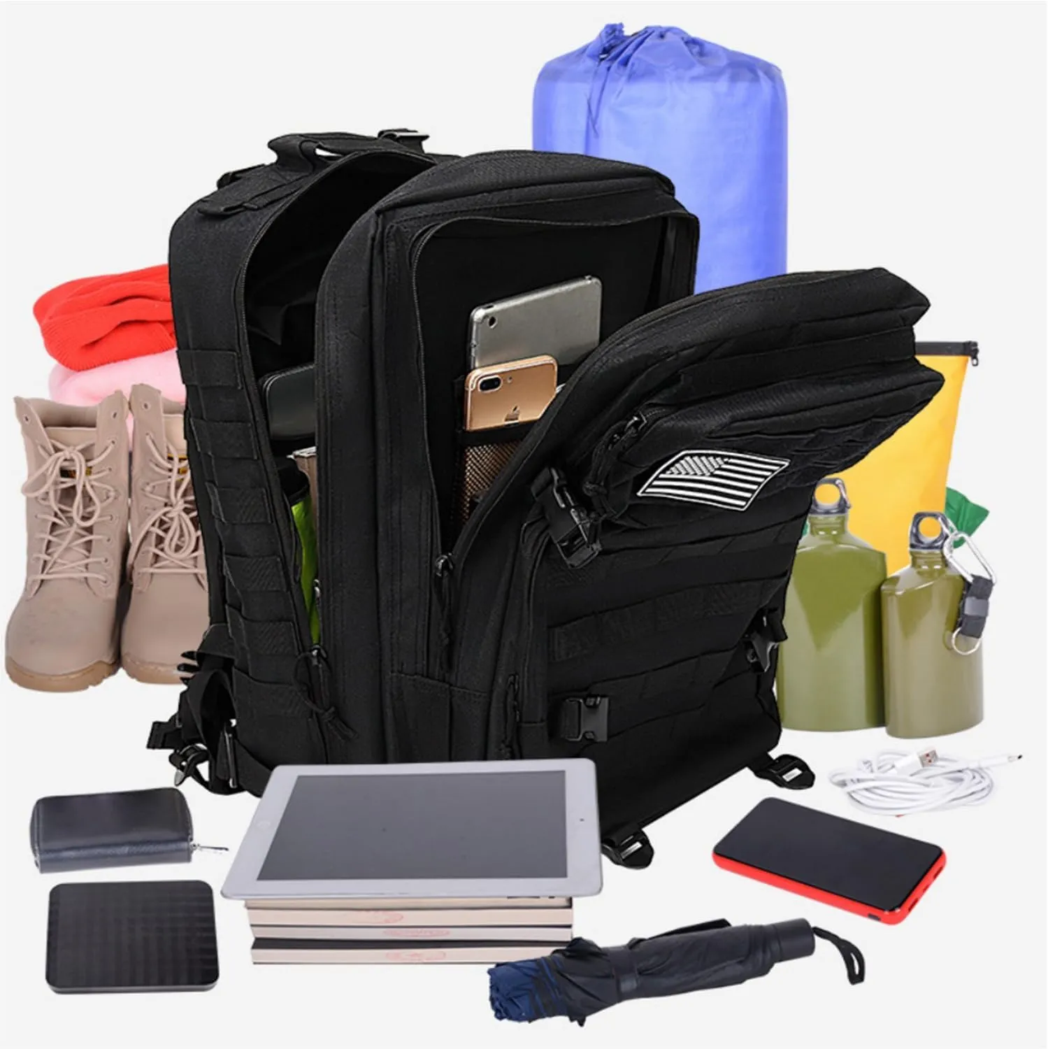 45L Tactical Backpack for Men & Women,Military Molle Rucksack with 900D Fabric,3-Day Bug Out Bag,Hiking Trekking Gym Emergency Survival Backpack(Black)