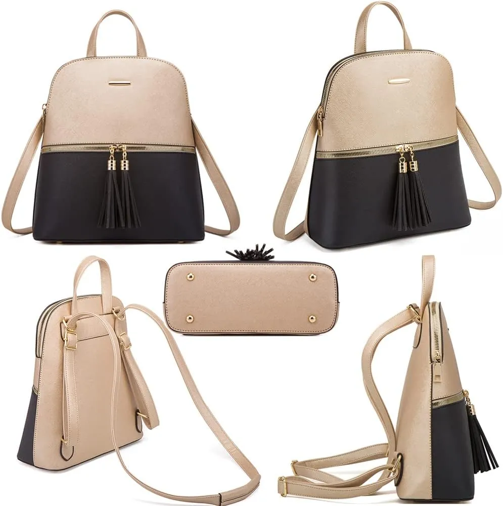 4Pcs Backpack and Purse Sets for Women Vegan Leather Handbags Chain Satchel Crossbody Shoulder Bag Belt Bag Clutch Wallet-White