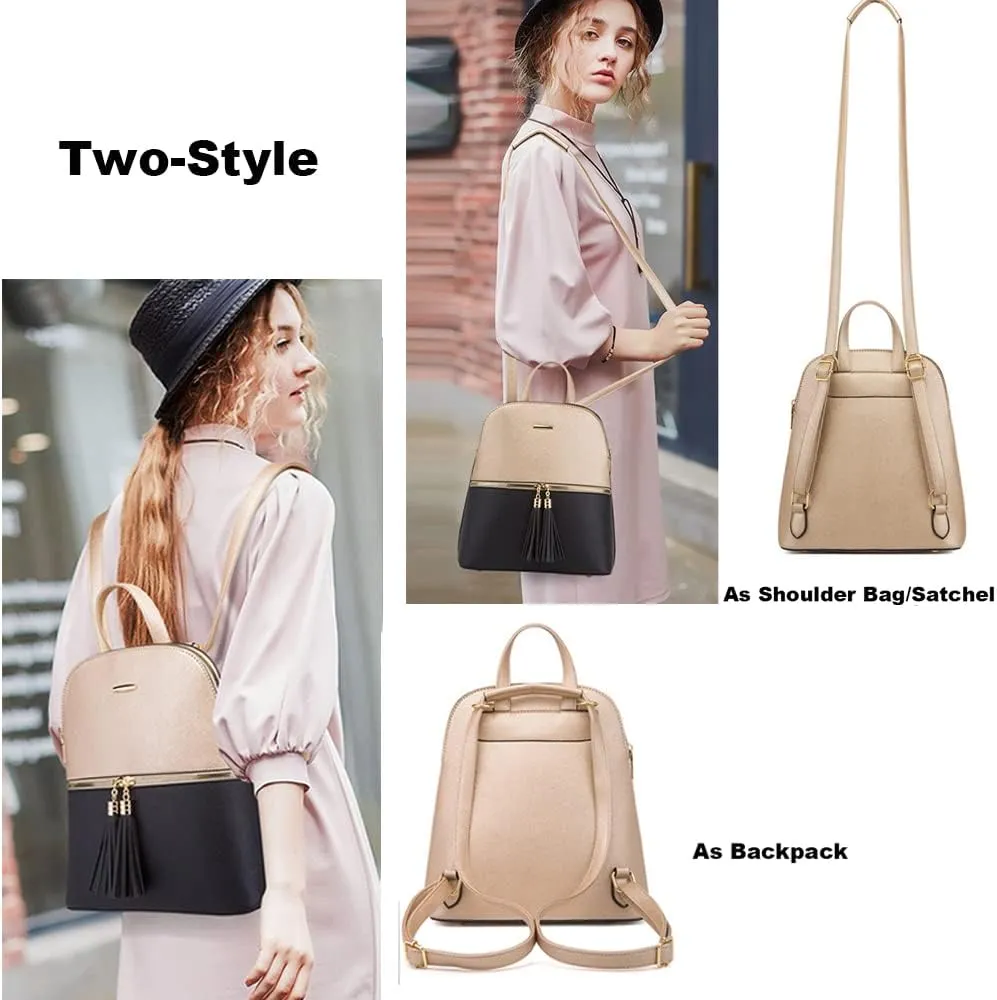 4Pcs Backpack and Purse Sets for Women Vegan Leather Handbags Chain Satchel Crossbody Shoulder Bag Belt Bag Clutch Wallet-White