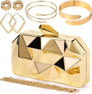 5 Pcs Clutch Purse for Women Evening Prom Purses Metallic Handbag for Wedding Banquet Retro Jewelry Set