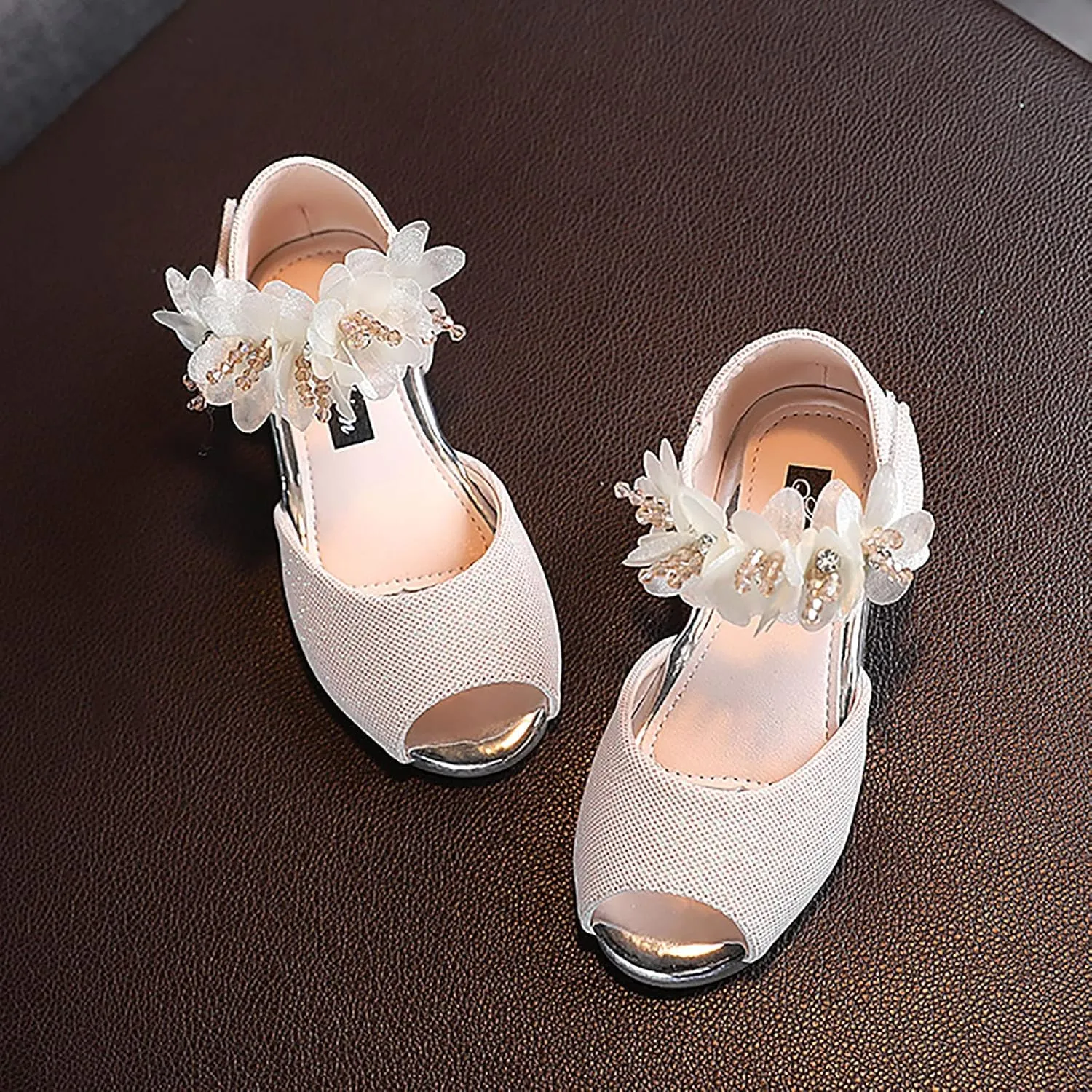 6 Year Old Girls Slippers Girls Rhinestone Flower Shoes Low Heel Flower Wedding Soccer Slide Sandal Girls