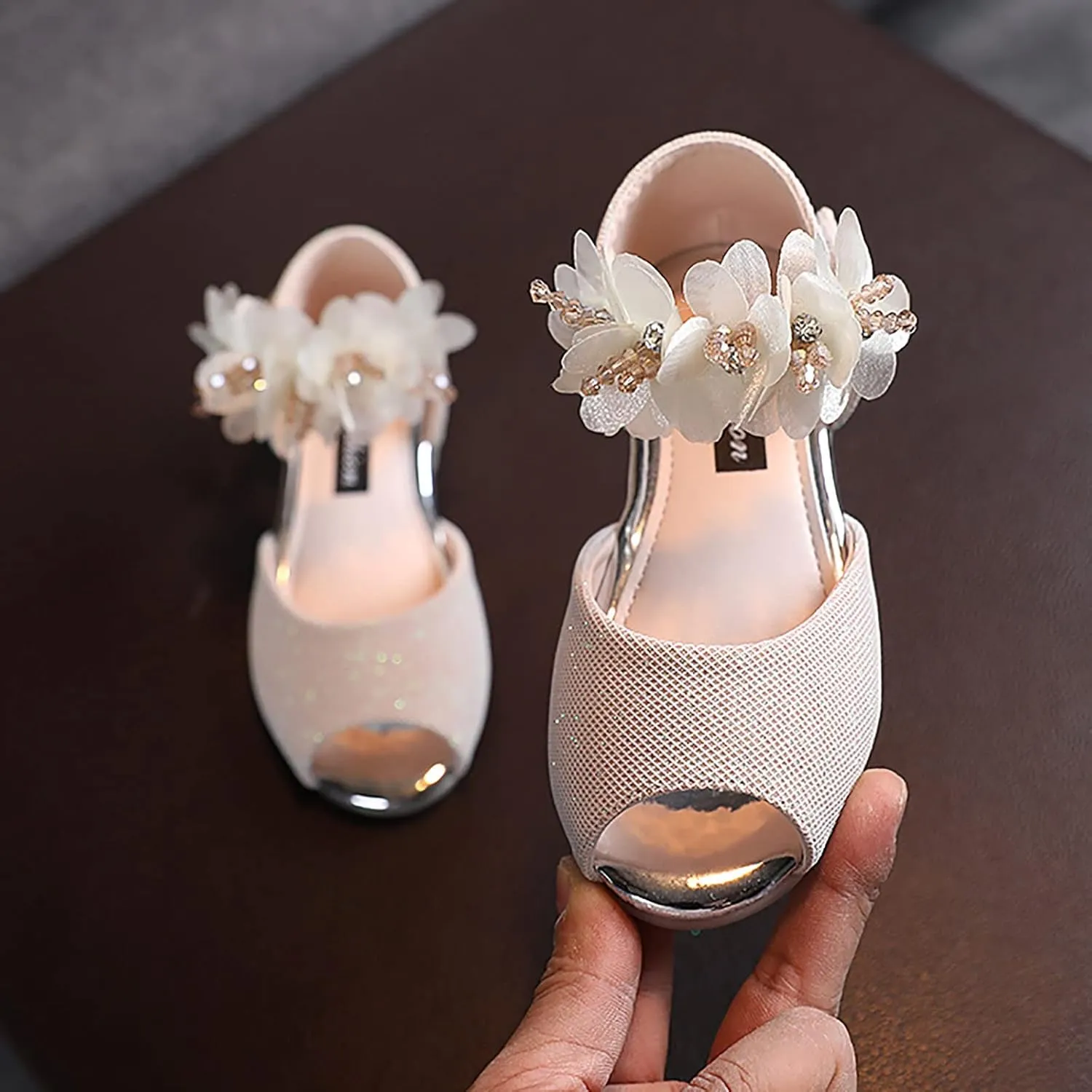 6 Year Old Girls Slippers Girls Rhinestone Flower Shoes Low Heel Flower Wedding Soccer Slide Sandal Girls