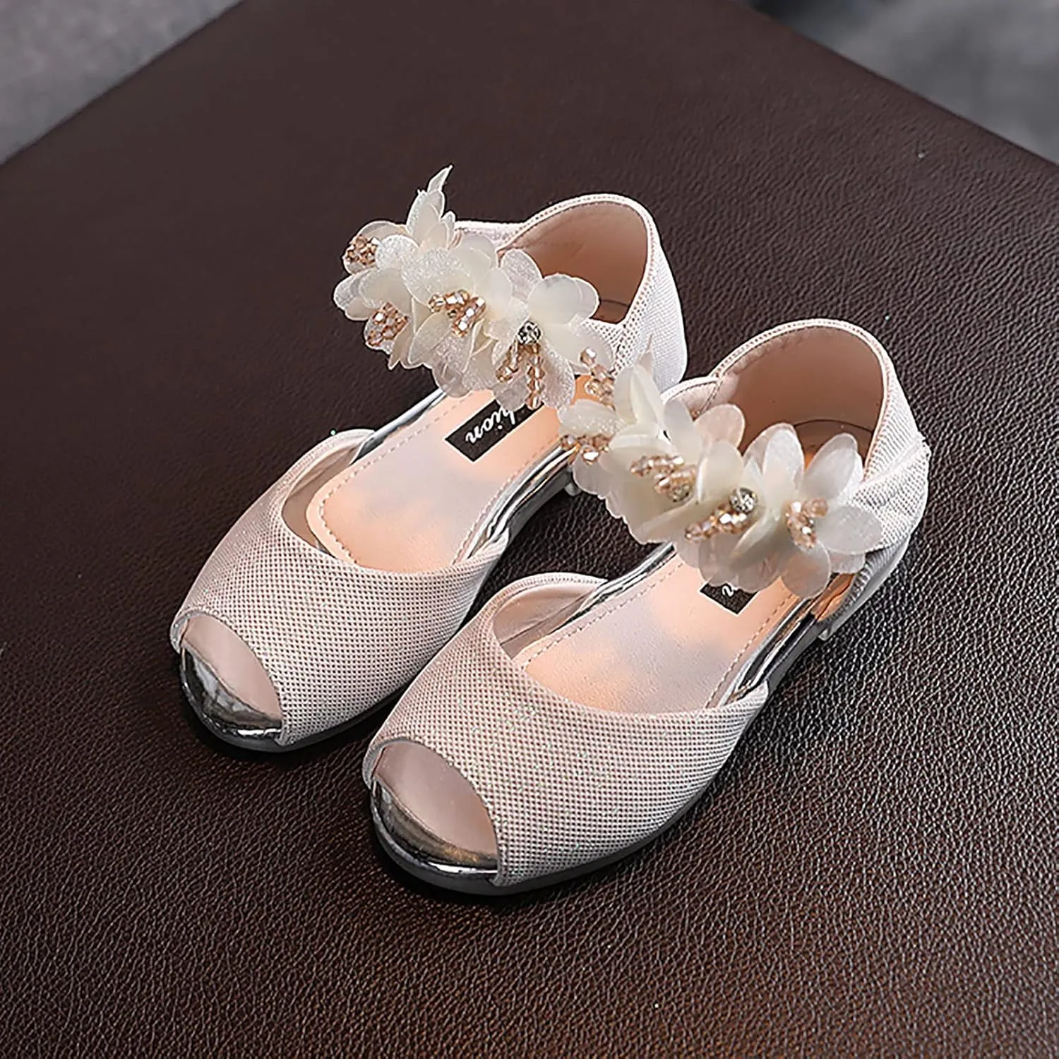 6 Year Old Girls Slippers Girls Rhinestone Flower Shoes Low Heel Flower Wedding Soccer Slide Sandal Girls