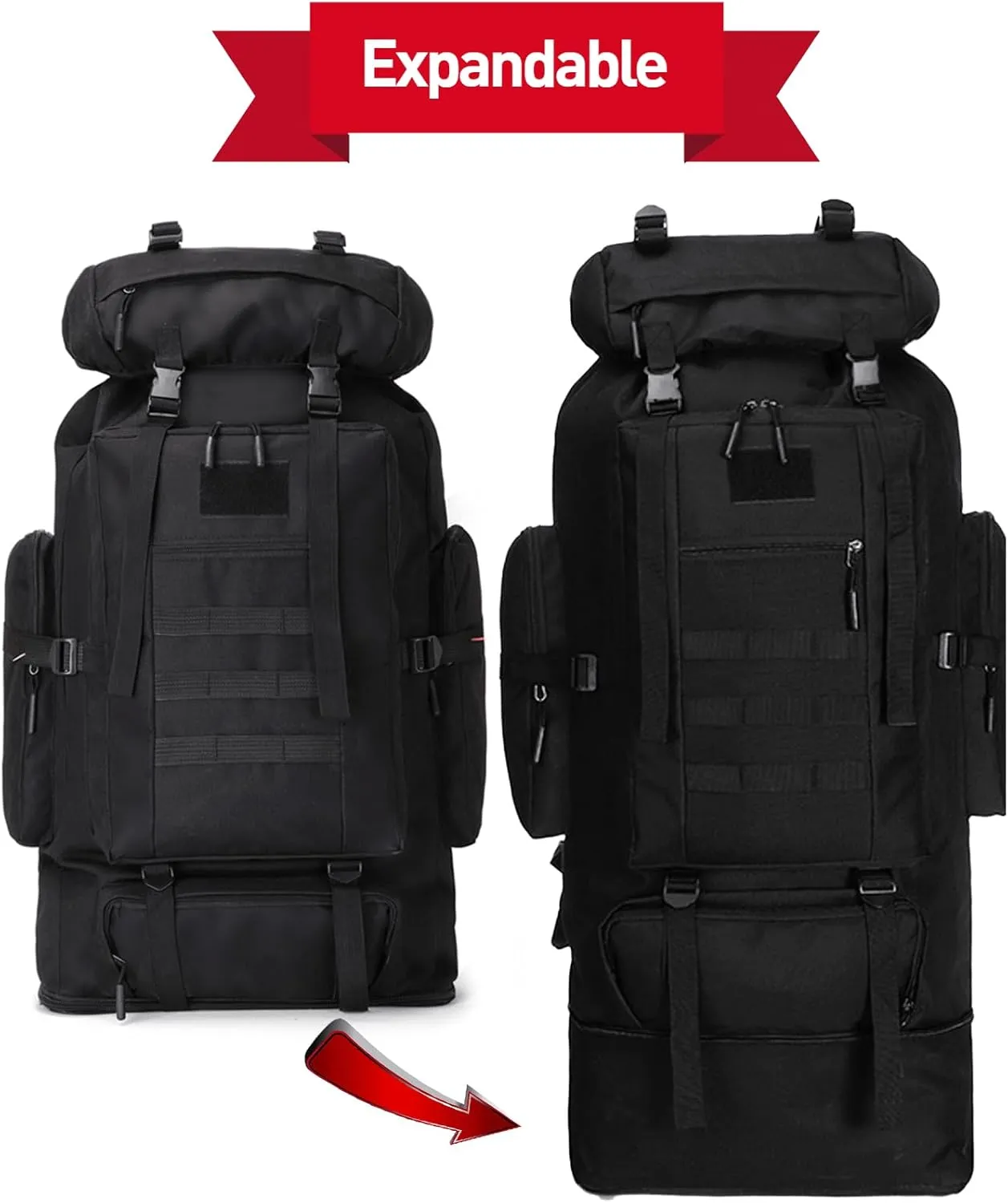 80L/100L Hiking Backpack for Camping Backpack Military Rucksack Molle 5 Days Assault Pack for Climbing Trekking (Black,100L)