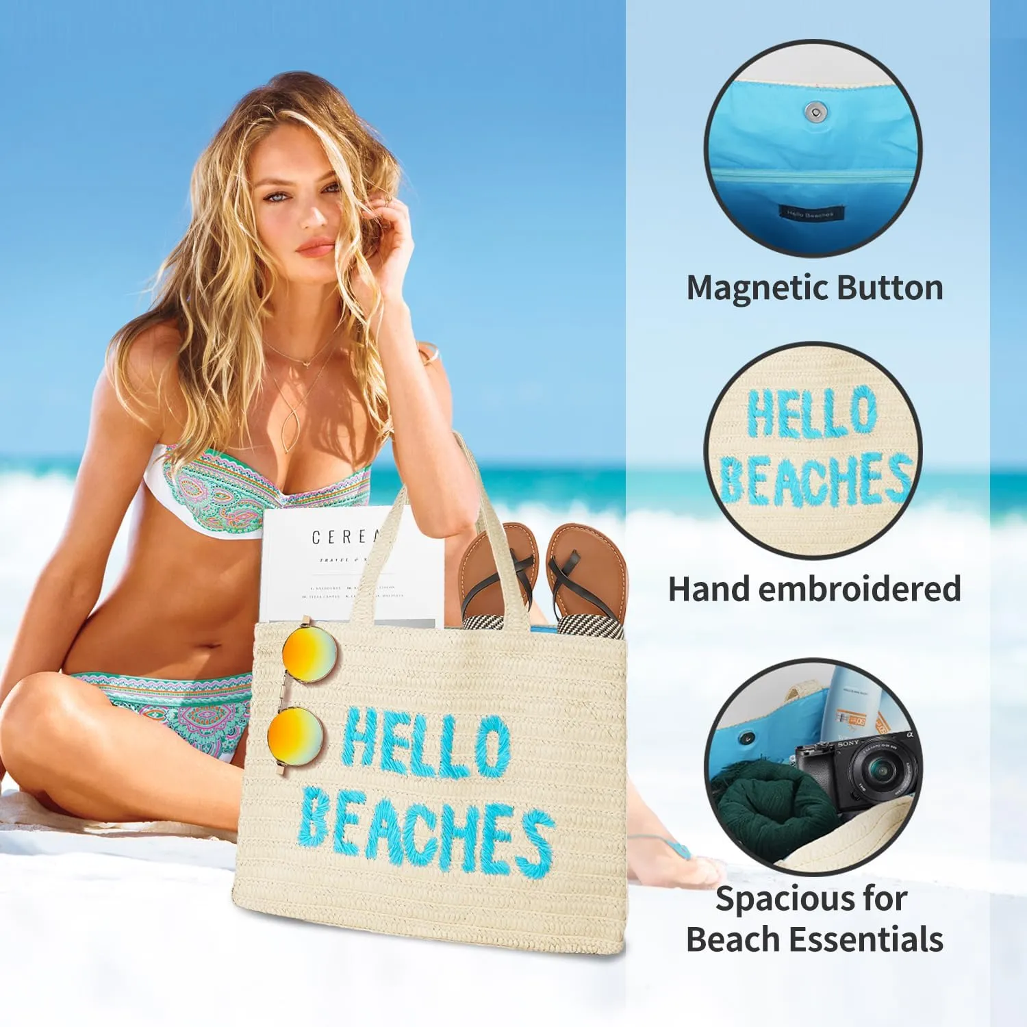 A Packable Beach Bag | The Straw Beach Tote Bag of 2025 | Beach Bags for Women Vacation | Large Beach Bag