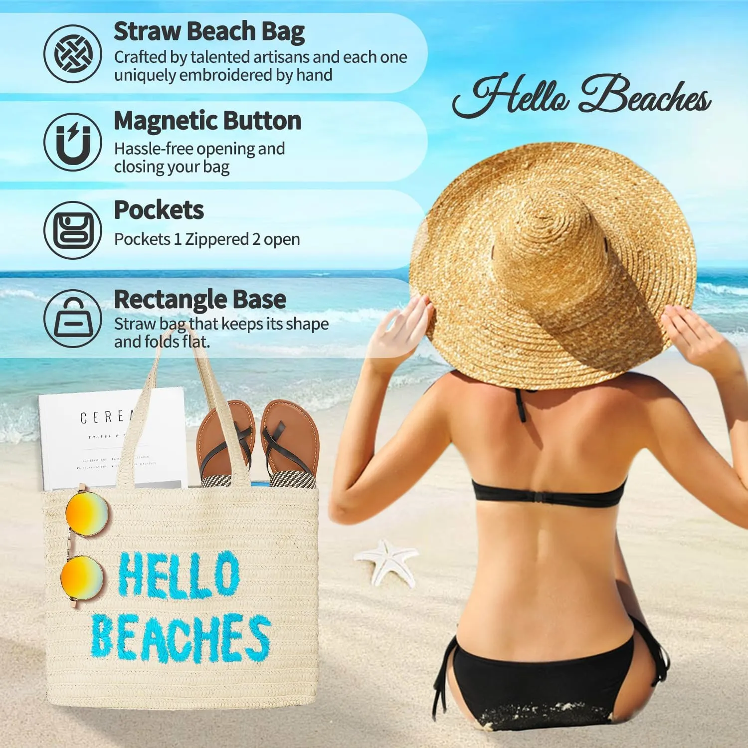 A Packable Beach Bag | The Straw Beach Tote Bag of 2025 | Beach Bags for Women Vacation | Large Beach Bag