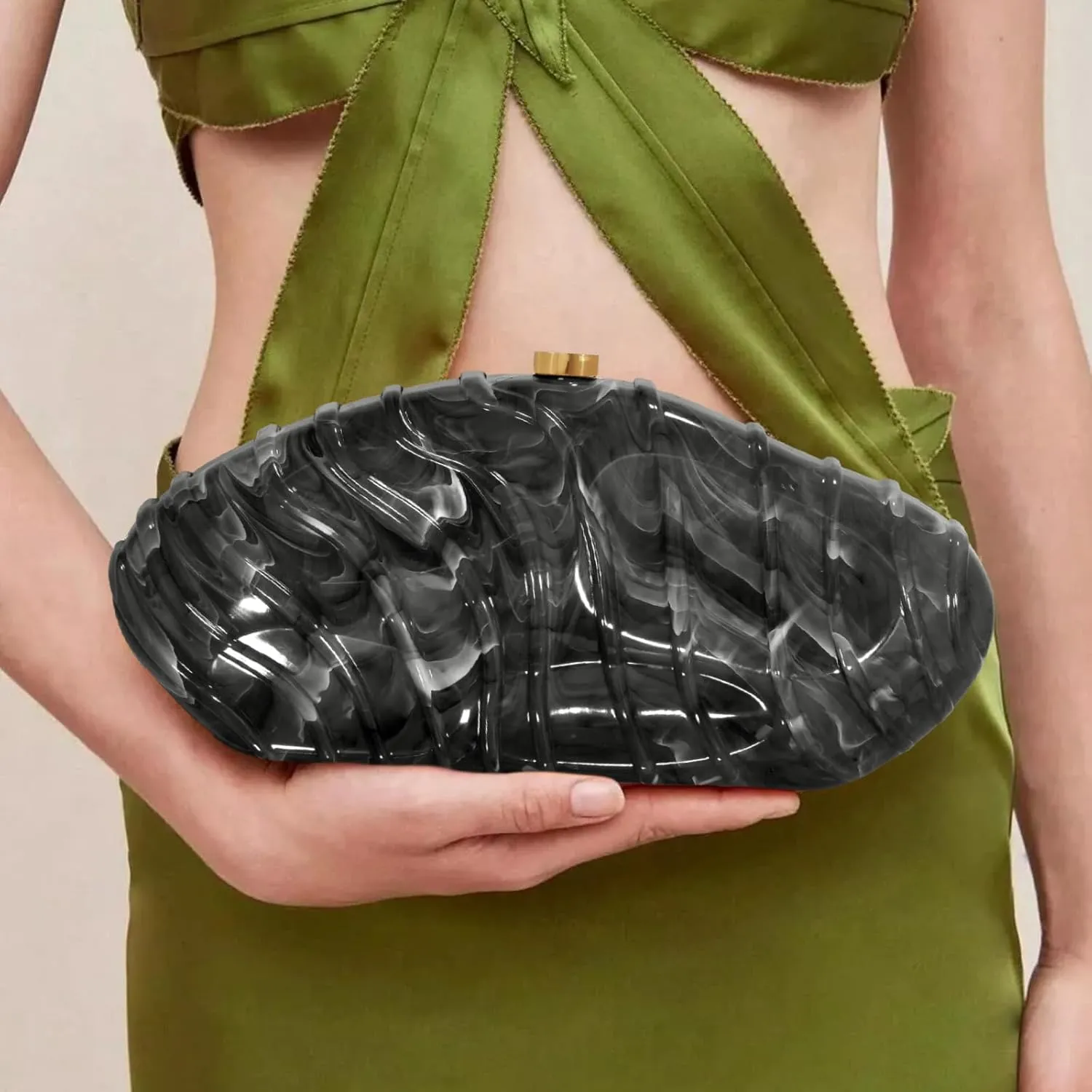 Acrylic Clutch Purse for Women Evening Bag, Irregular Shell Acrylic Purse Box Clutch with Chain for Party Wedding Prom