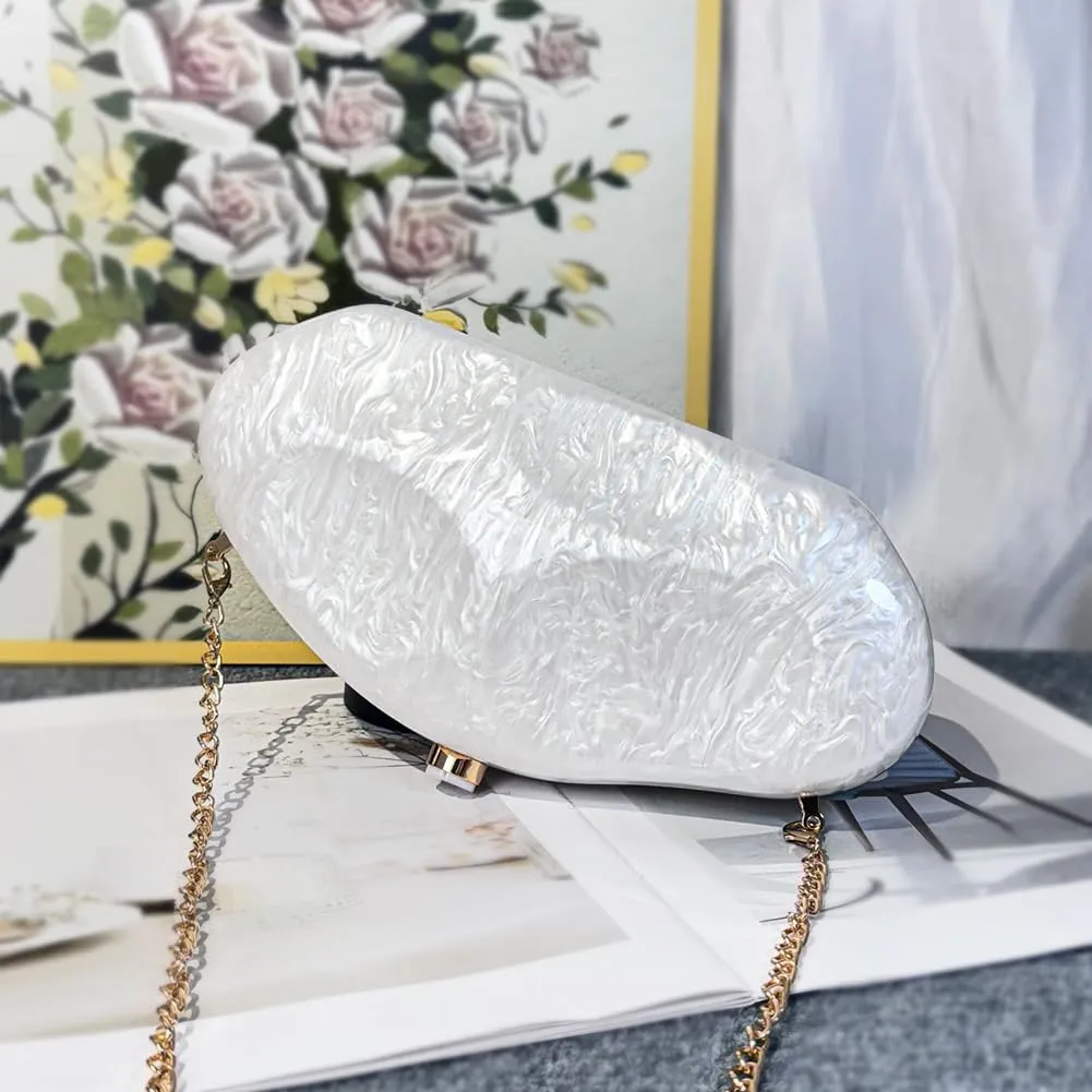 Acrylic Shell Clutch Purse for Women Metallic Evening Bag Large Designer Acrylic Handbag for Wedding Party Prom
