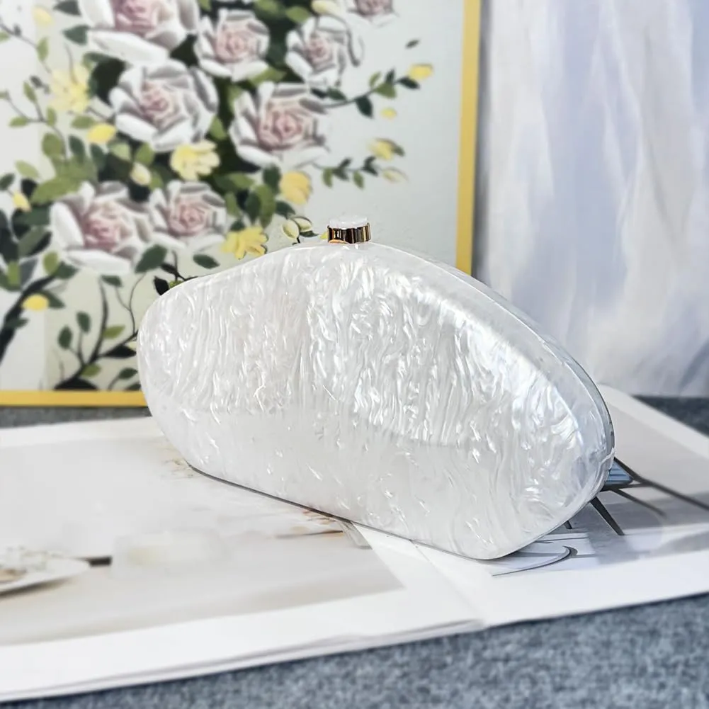 Acrylic Shell Clutch Purse for Women Metallic Evening Bag Large Designer Acrylic Handbag for Wedding Party Prom