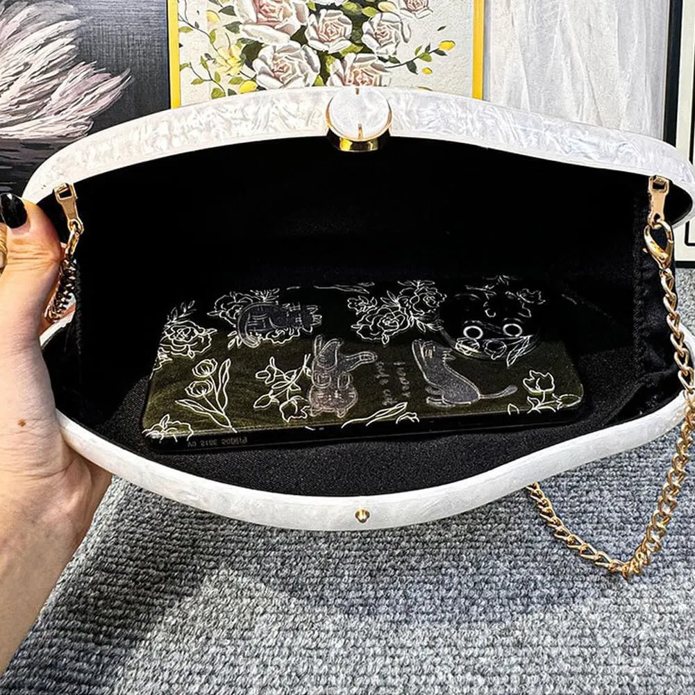Acrylic Shell Clutch Purse for Women Metallic Evening Bag Large Designer Acrylic Handbag for Wedding Party Prom