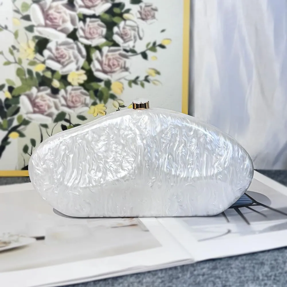 Acrylic Shell Clutch Purse for Women Metallic Evening Bag Large Designer Acrylic Handbag for Wedding Party Prom
