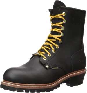Ad Tec 9in Logger Crazy Horse Leather Work Boots for Men - Plain Soft Toe & Shock Absorbing Non Slip Rubber Lug Sole