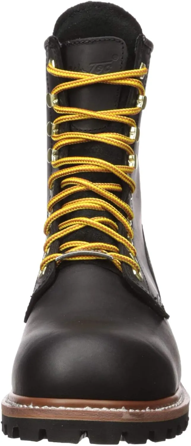 Ad Tec 9in Logger Crazy Horse Leather Work Boots for Men - Plain Soft Toe & Shock Absorbing Non Slip Rubber Lug Sole