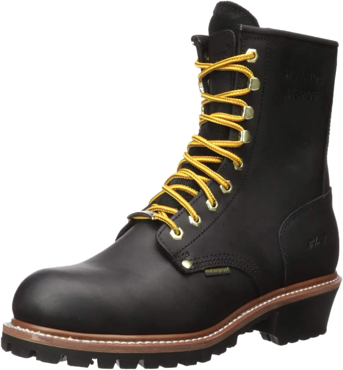 Ad Tec 9in Logger Crazy Horse Leather Work Boots for Men - Plain Soft Toe & Shock Absorbing Non Slip Rubber Lug Sole