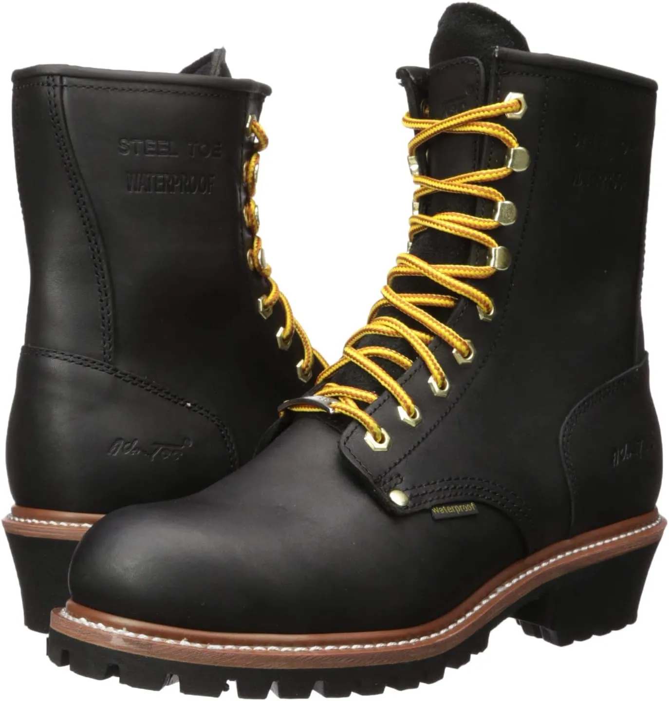 Ad Tec 9in Logger Crazy Horse Leather Work Boots for Men - Plain Soft Toe & Shock Absorbing Non Slip Rubber Lug Sole