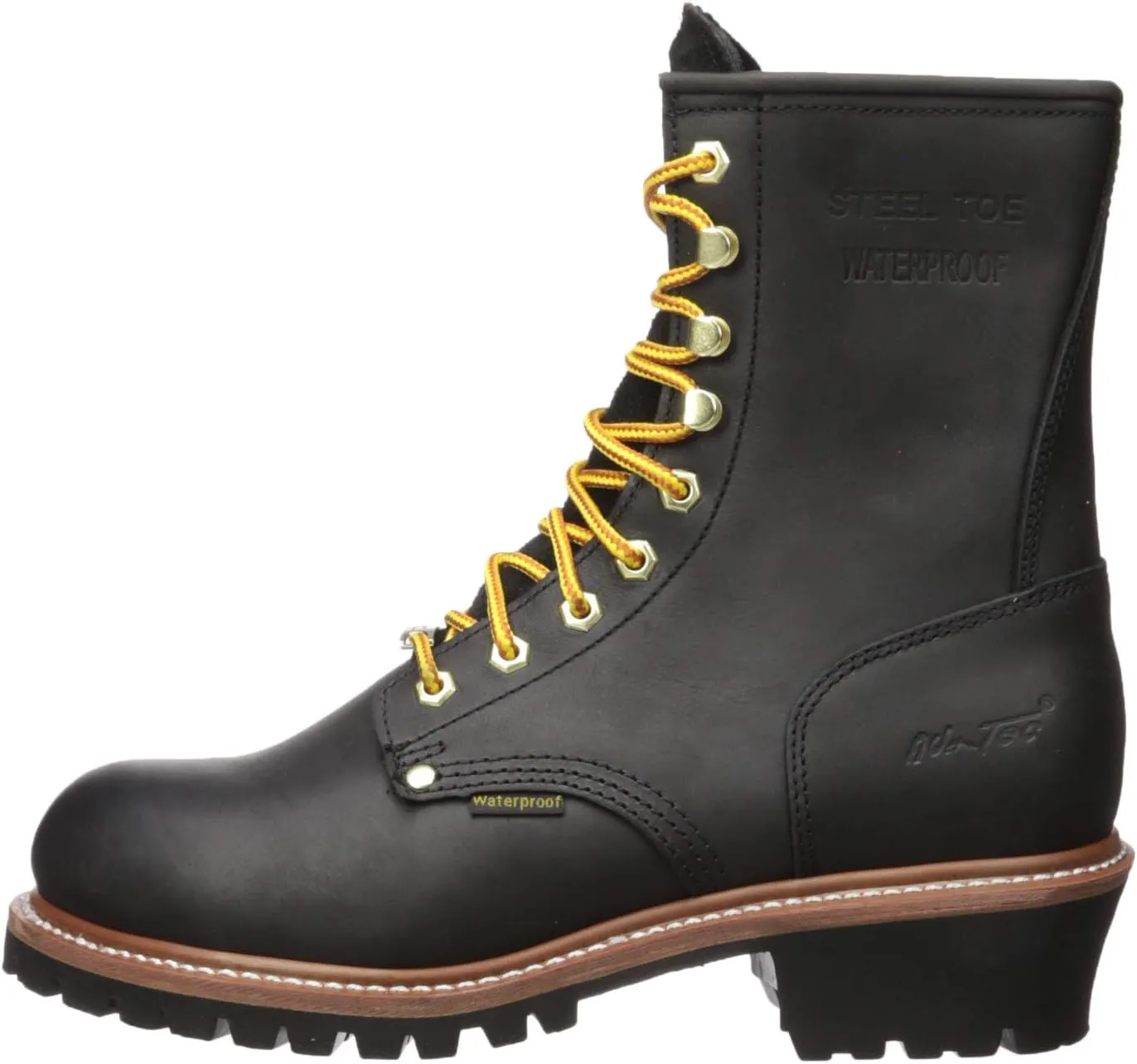 Ad Tec 9in Logger Crazy Horse Leather Work Boots for Men - Plain Soft Toe & Shock Absorbing Non Slip Rubber Lug Sole