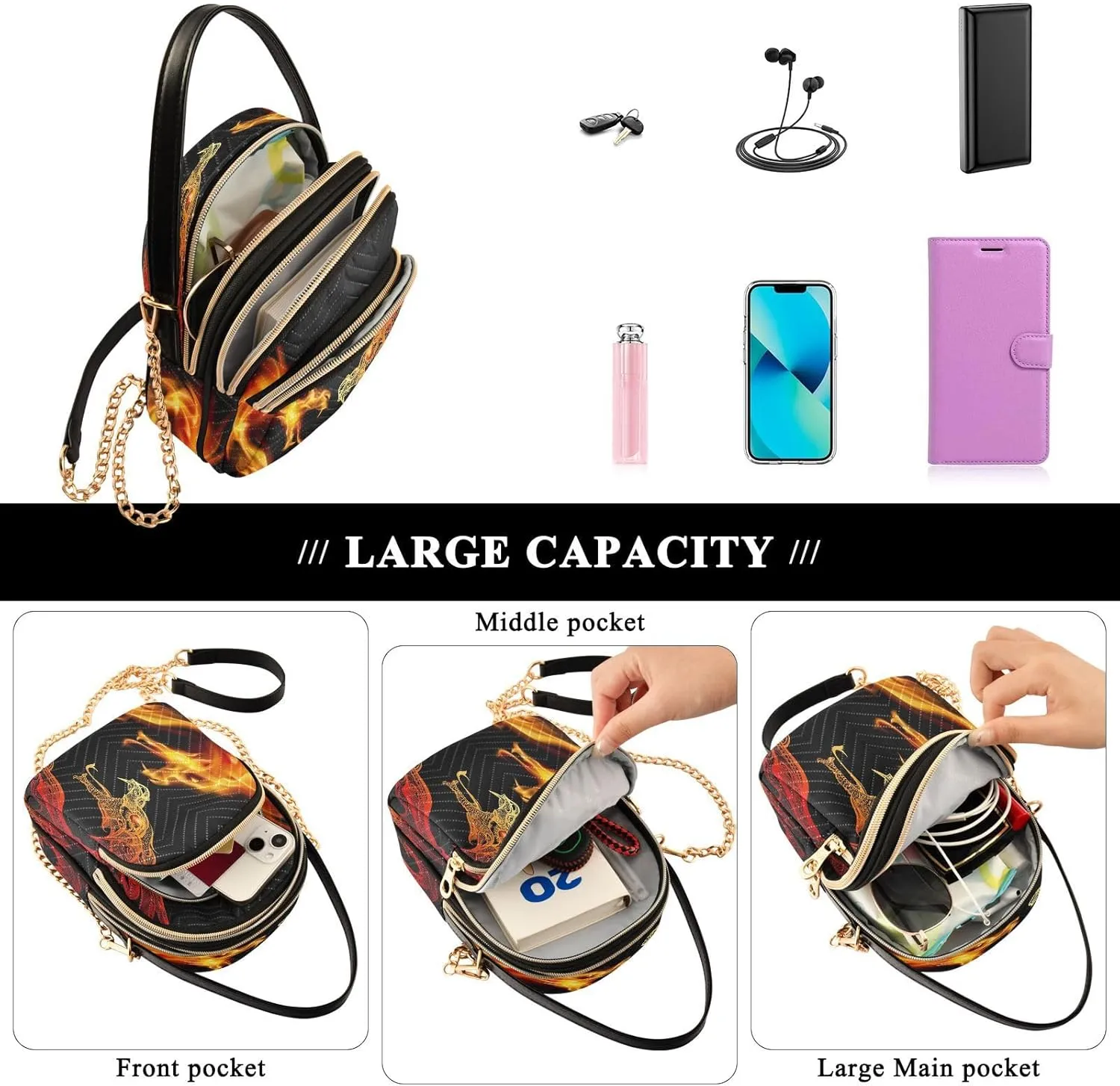ALAZA Chain Crossbody Bags for Women Quilted Shoulder Crossbody Handbags Travel Cross Body Cell Phone Purses Bags
