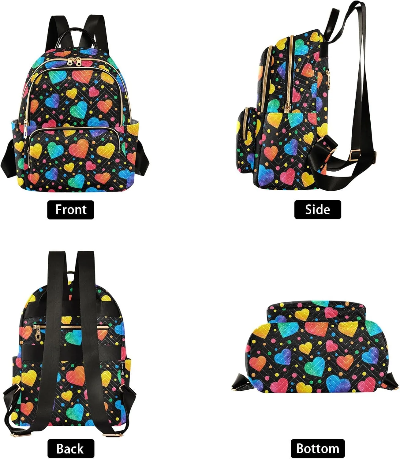 ALAZA Mini Backpack Purse for Women Lightweight Girls Small Size Rainbow Heart Watercolor School Teens College Traveling