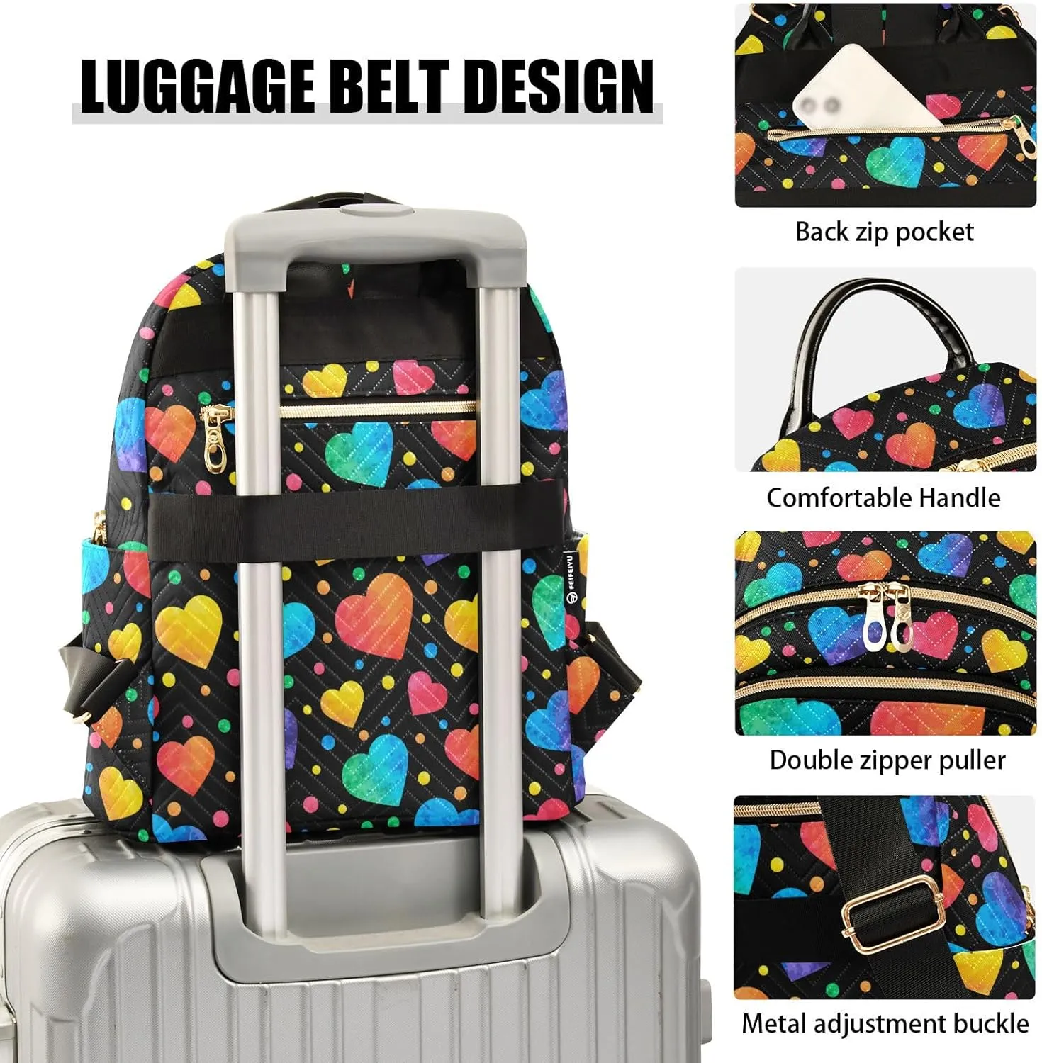 ALAZA Mini Backpack Purse for Women Lightweight Girls Small Size Rainbow Heart Watercolor School Teens College Traveling