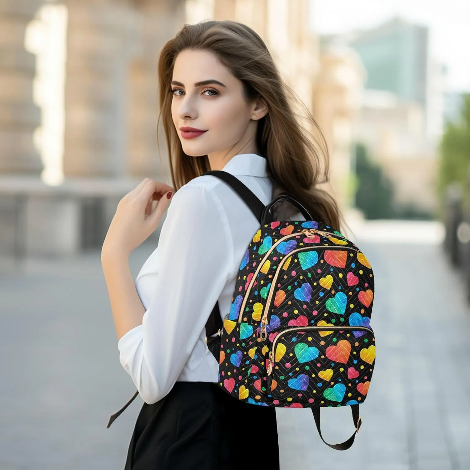 ALAZA Mini Backpack Purse for Women Lightweight Girls Small Size Rainbow Heart Watercolor School Teens College Traveling
