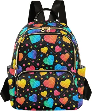 ALAZA Mini Backpack Purse for Women Lightweight Girls Small Size Rainbow Heart Watercolor School Teens College Traveling