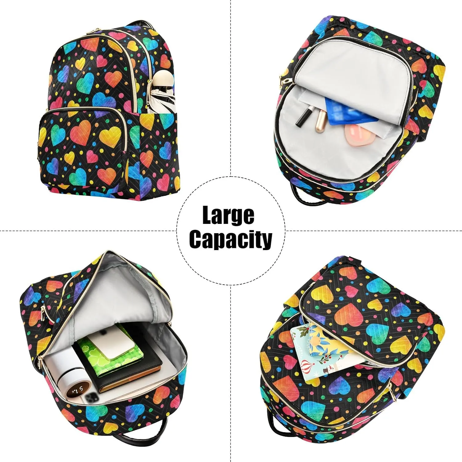 ALAZA Mini Backpack Purse for Women Lightweight Girls Small Size Rainbow Heart Watercolor School Teens College Traveling