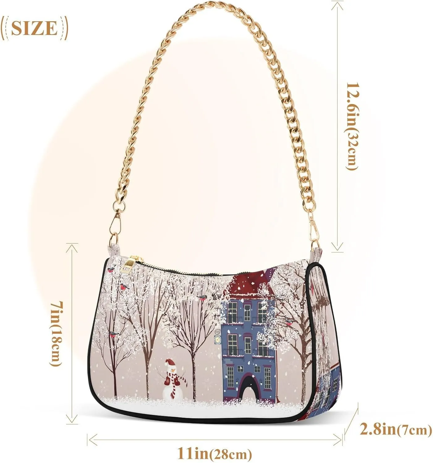 ALAZA Shoulder Handbags for Women Travel Hobo Tote Handbag Women Gold Chain Shoulder Bags Purse with Zipper Closure