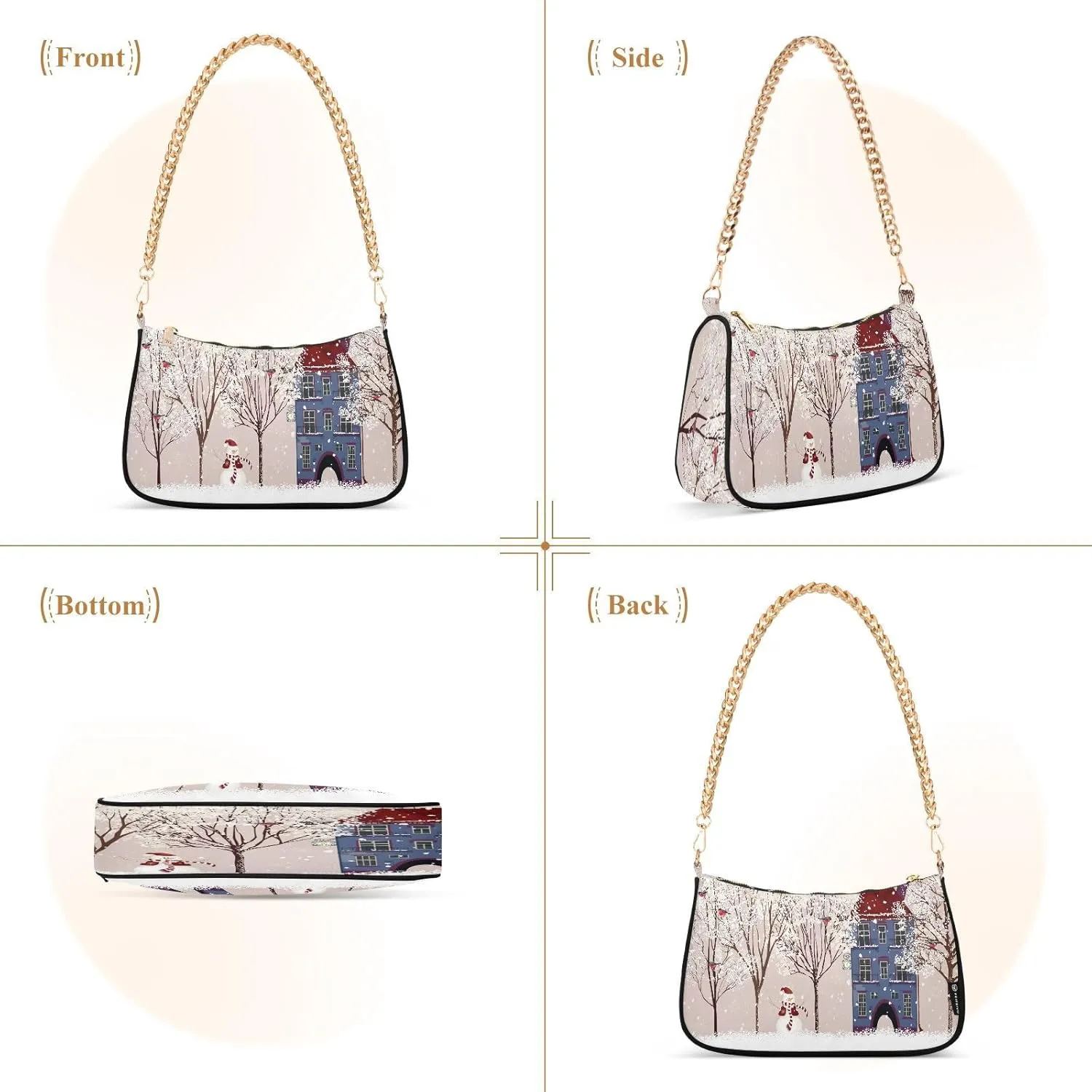 ALAZA Shoulder Handbags for Women Travel Hobo Tote Handbag Women Gold Chain Shoulder Bags Purse with Zipper Closure
