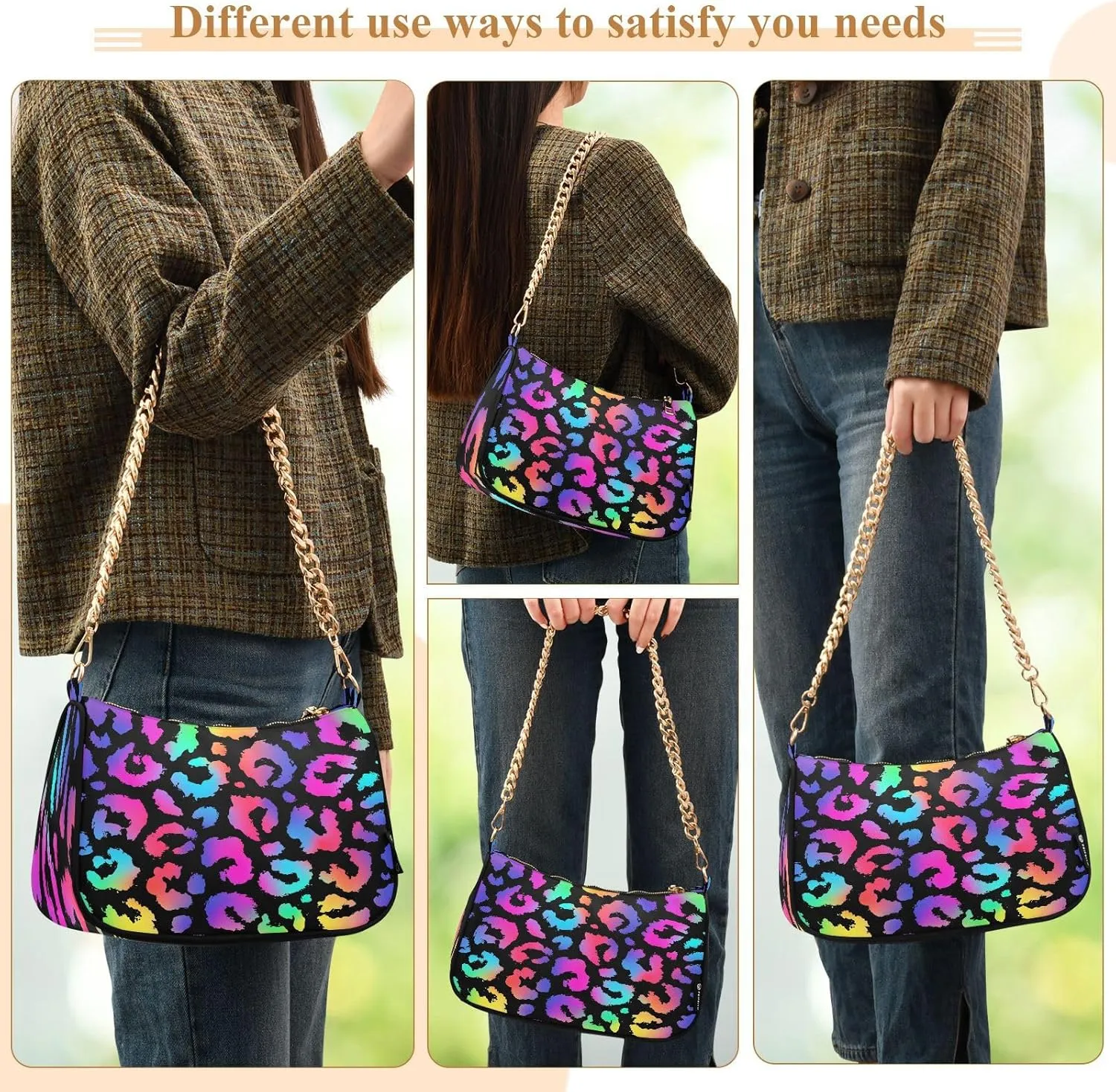ALAZA Shoulder Handbags for Women Travel Hobo Tote Handbag Women Gold Chain Shoulder Bags Purse with Zipper Closure
