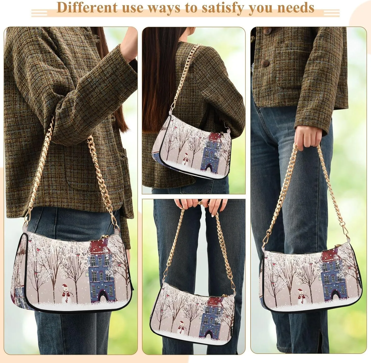 ALAZA Shoulder Handbags for Women Travel Hobo Tote Handbag Women Gold Chain Shoulder Bags Purse with Zipper Closure