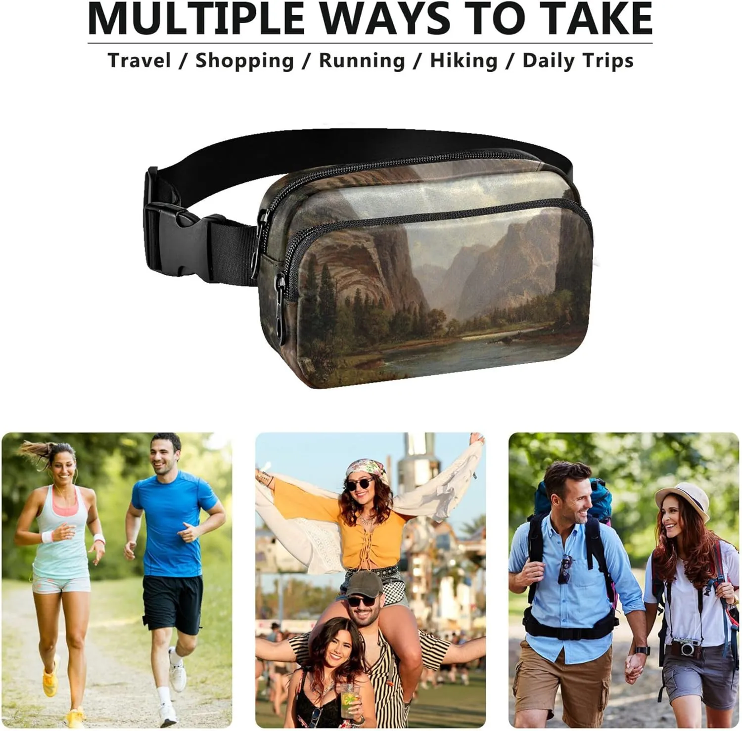 Albert Bierstadt Gates Yosemite Landscape Fanny Packs for Women Waterproof Anti Theft Belt Bag Cute Waist Pouches for Men