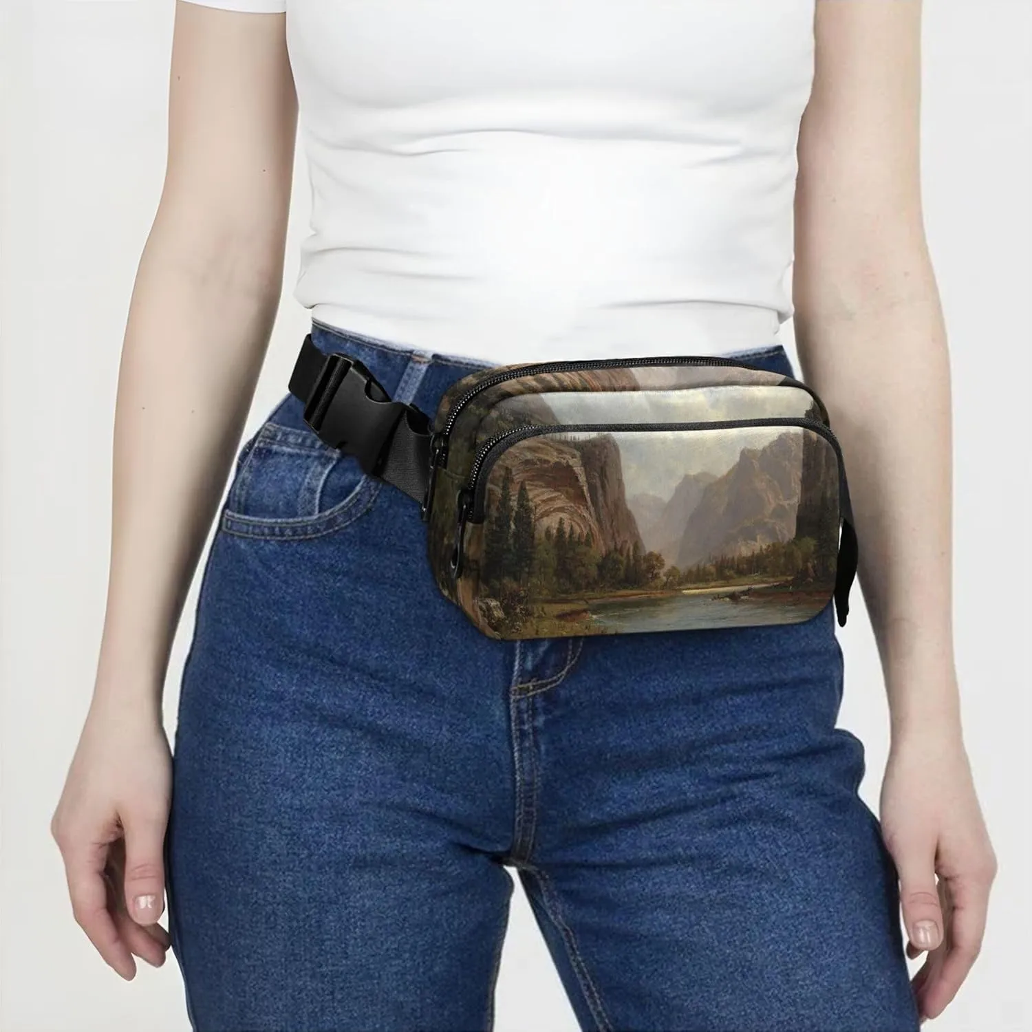 Albert Bierstadt Gates Yosemite Landscape Fanny Packs for Women Waterproof Anti Theft Belt Bag Cute Waist Pouches for Men