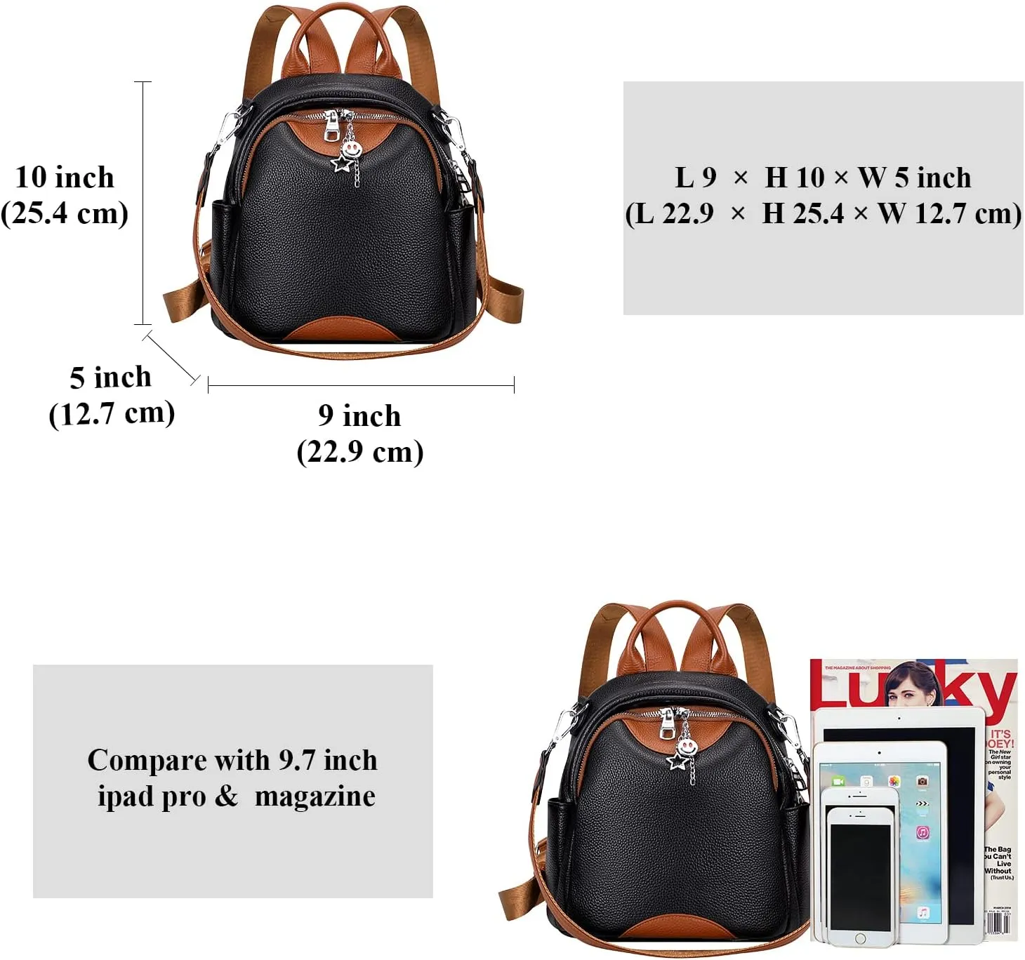 ALTOSY Soft Genuine Leather Backpack for Women Small Convertible Backpack Purse Shoulder Bag for Ladies