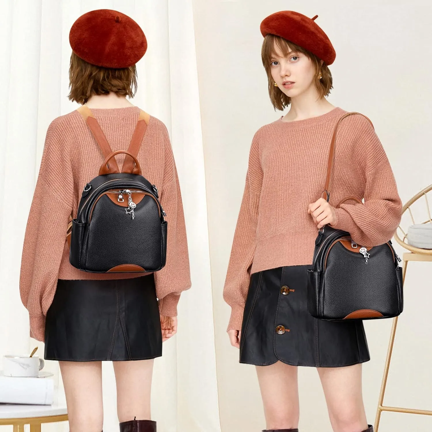 ALTOSY Soft Genuine Leather Backpack for Women Small Convertible Backpack Purse Shoulder Bag for Ladies