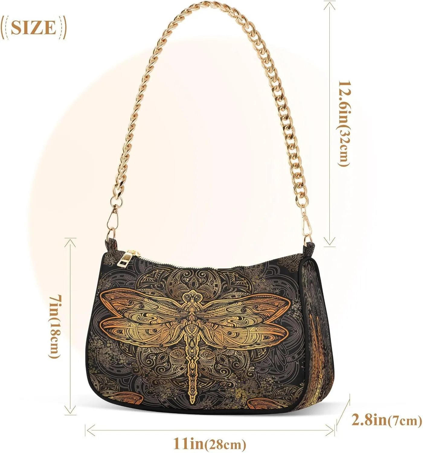 ALZA Shoulder Handbags for Women Travel Hobo Tote Handbag Women Gold Chain Shoulder Bags Purse with Zipper Closure