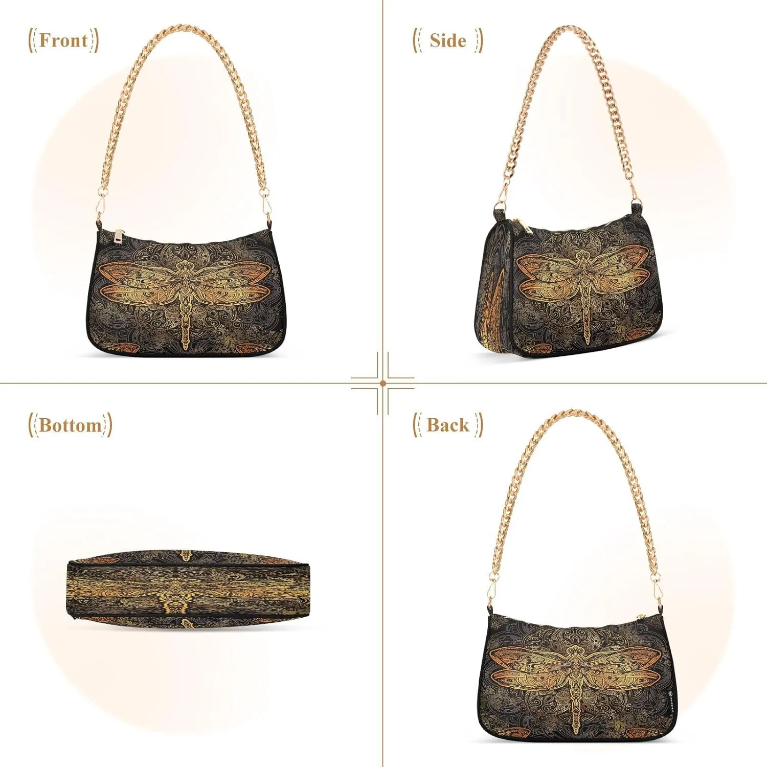 ALZA Shoulder Handbags for Women Travel Hobo Tote Handbag Women Gold Chain Shoulder Bags Purse with Zipper Closure