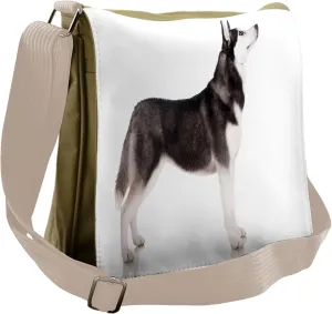 Ambesonne Alaskan Malamute Messenger Bag, Arctic Animal, Unisex Cross-body