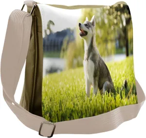 Ambesonne Alaskan Malamute Messenger Bag, Friendly, Unisex Cross-body