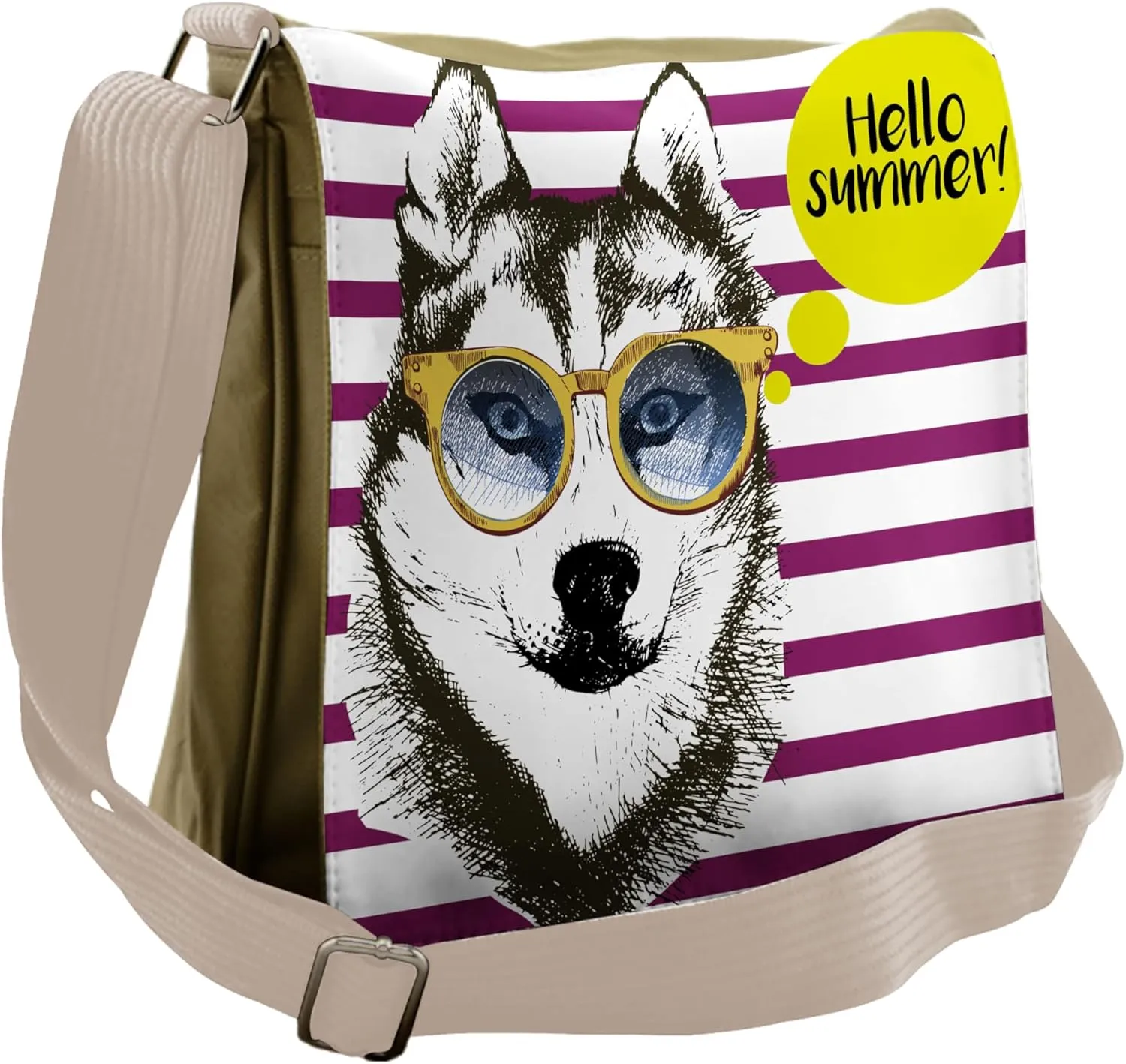 Ambesonne Alaskan Malamute Messenger Bag, Sketch Stripes, Unisex Cross-body