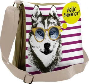 Ambesonne Alaskan Malamute Messenger Bag, Sketch Stripes, Unisex Cross-body
