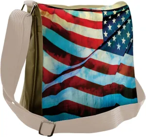 Ambesonne American Flag Messenger Bag, Wind Flagpole, Unisex Cross-body