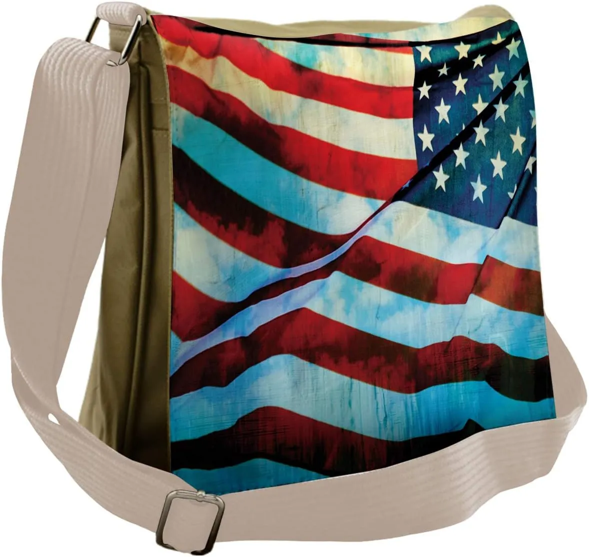 Ambesonne American Flag Messenger Bag, Wind Flagpole, Unisex Cross-body